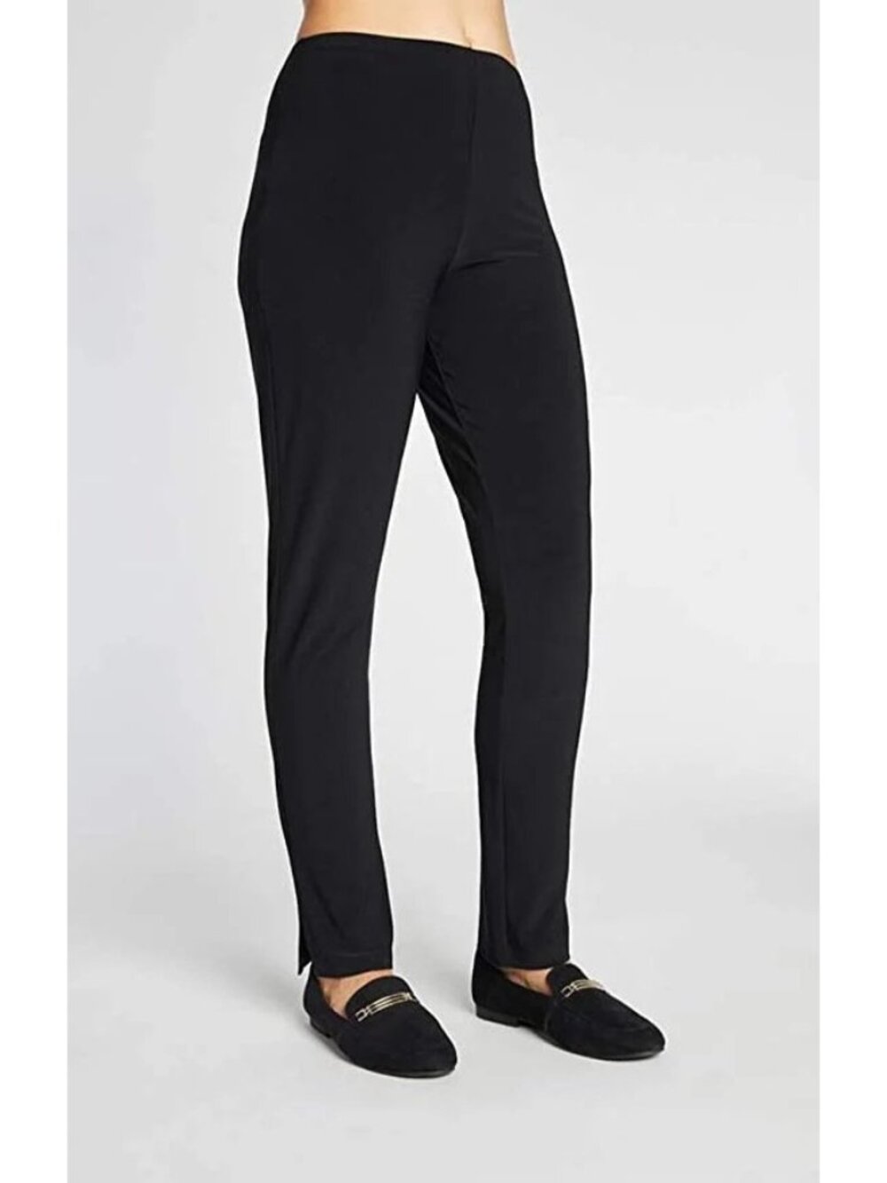 Sympli Women's Narrow Black Pant Size 10 Full Length Elastic Waist Ankle Slit